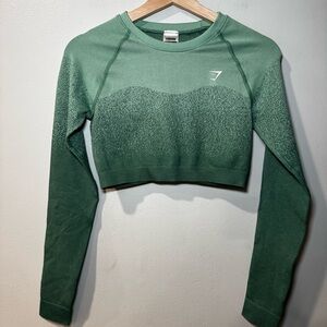 Gymshark Womens Ombré Seamless Crop Active Long Sleeve Top Shirt Green M